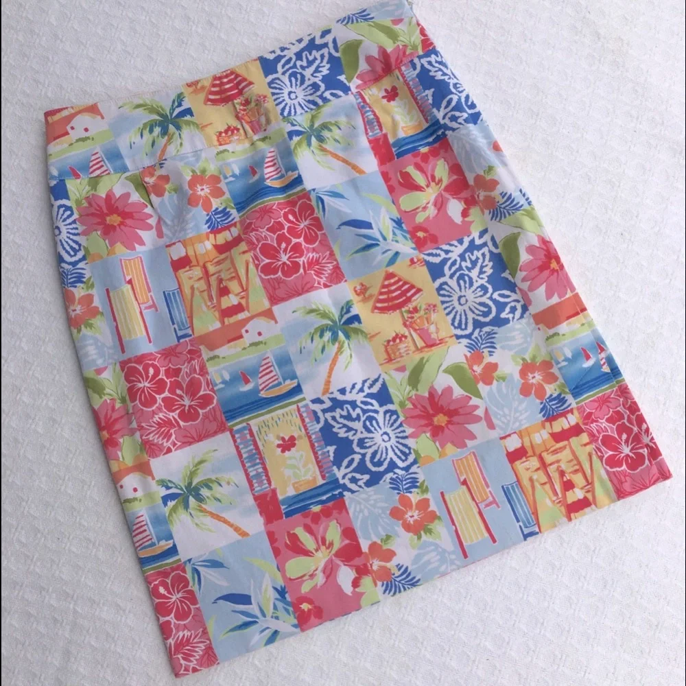 TALBOTS TROPICAL BEACH PATCHWORK SKIRT